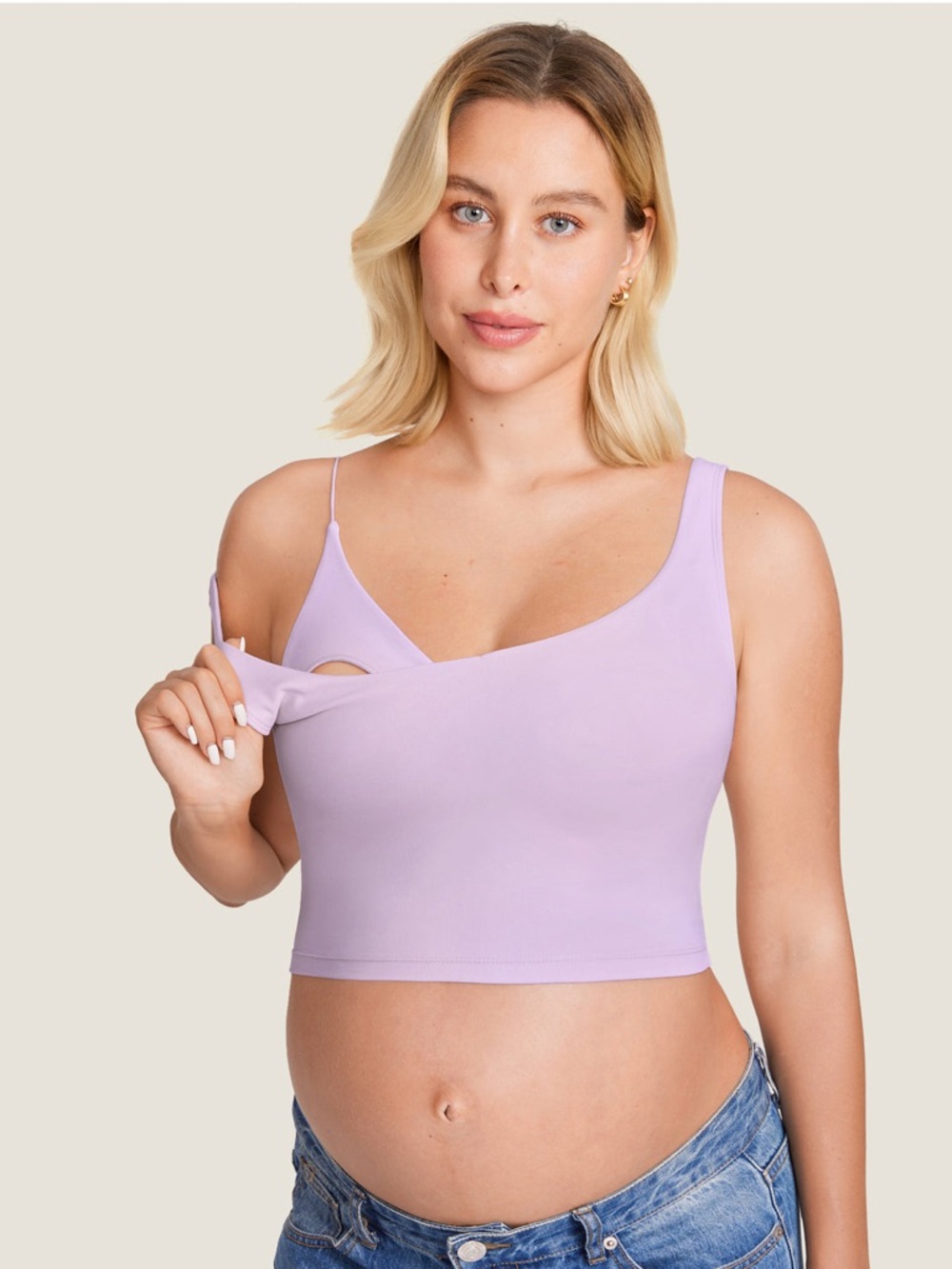 Lavender Nursing Crop Tank Top - Easy Drop-Down Access
